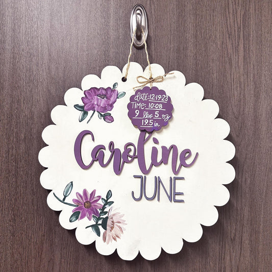 Custom Violet Floral Door Hanger